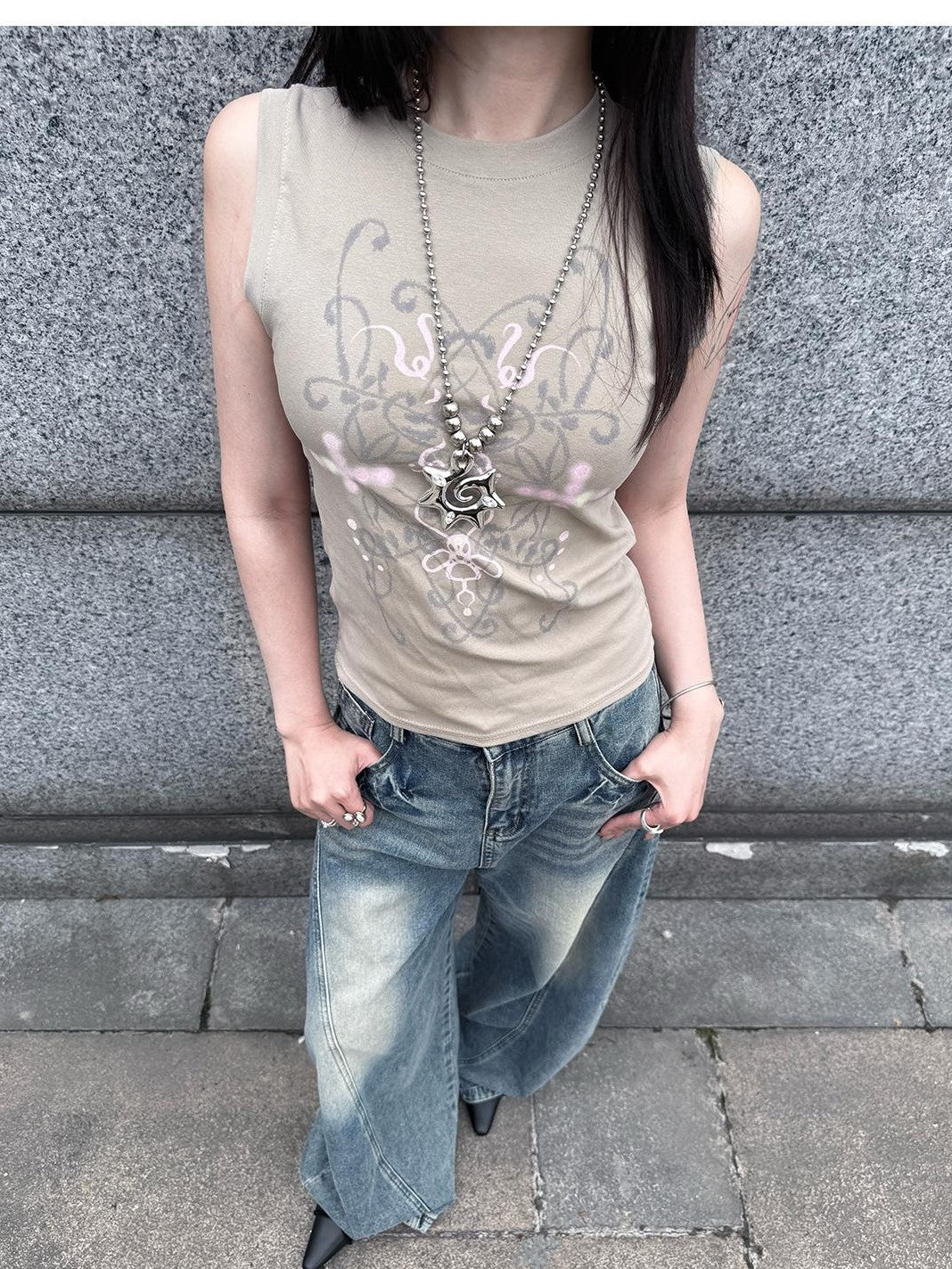 HEMOGLOBIN Vintage Graphic Digital Print Slim Fit Cotton Women&