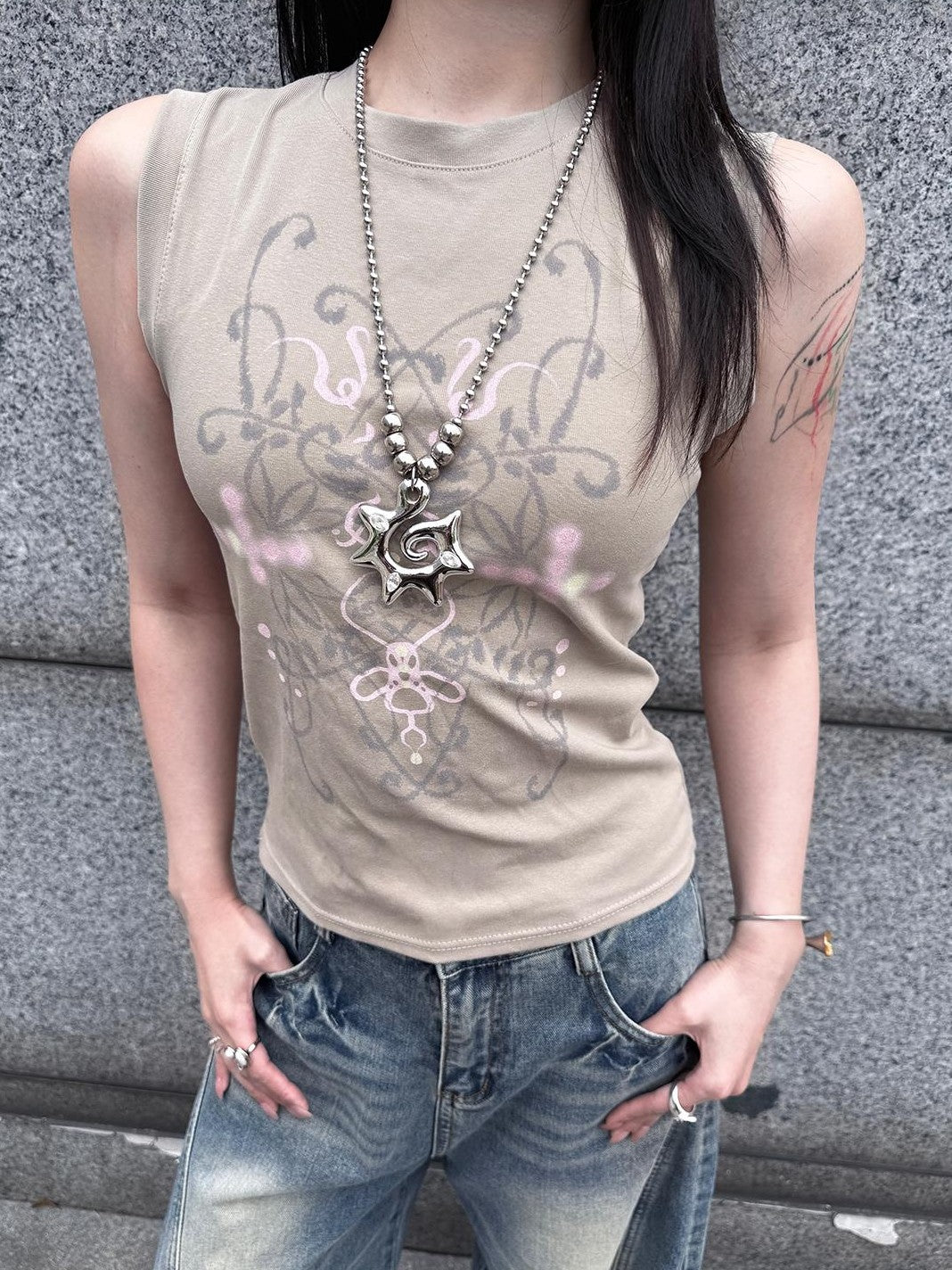 HEMOGLOBIN Vintage Graphic Digital Print Slim Fit Cotton Women&