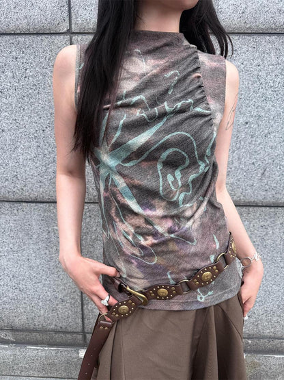 HEMOGLOBIN Vintage Tie Dye Print Slim Fit Women&