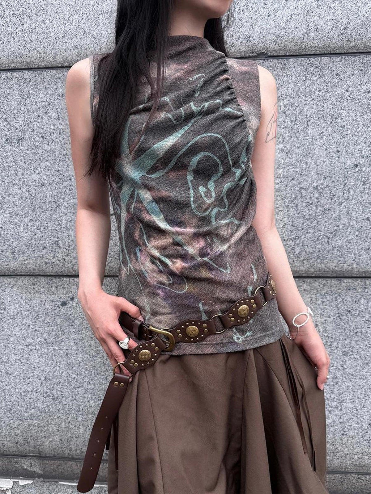 HEMOGLOBIN Vintage Tie Dye Print Slim Fit Women&