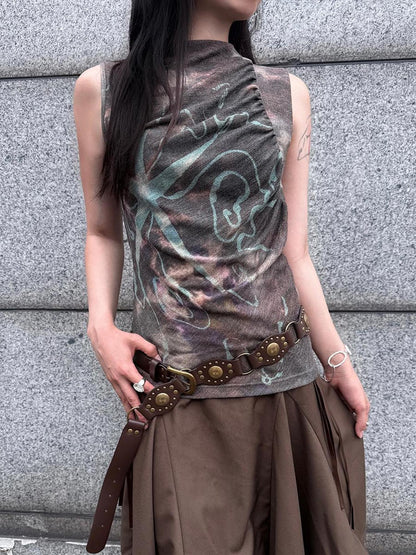 HEMOGLOBIN Vintage Tie Dye Print Slim Fit Women&