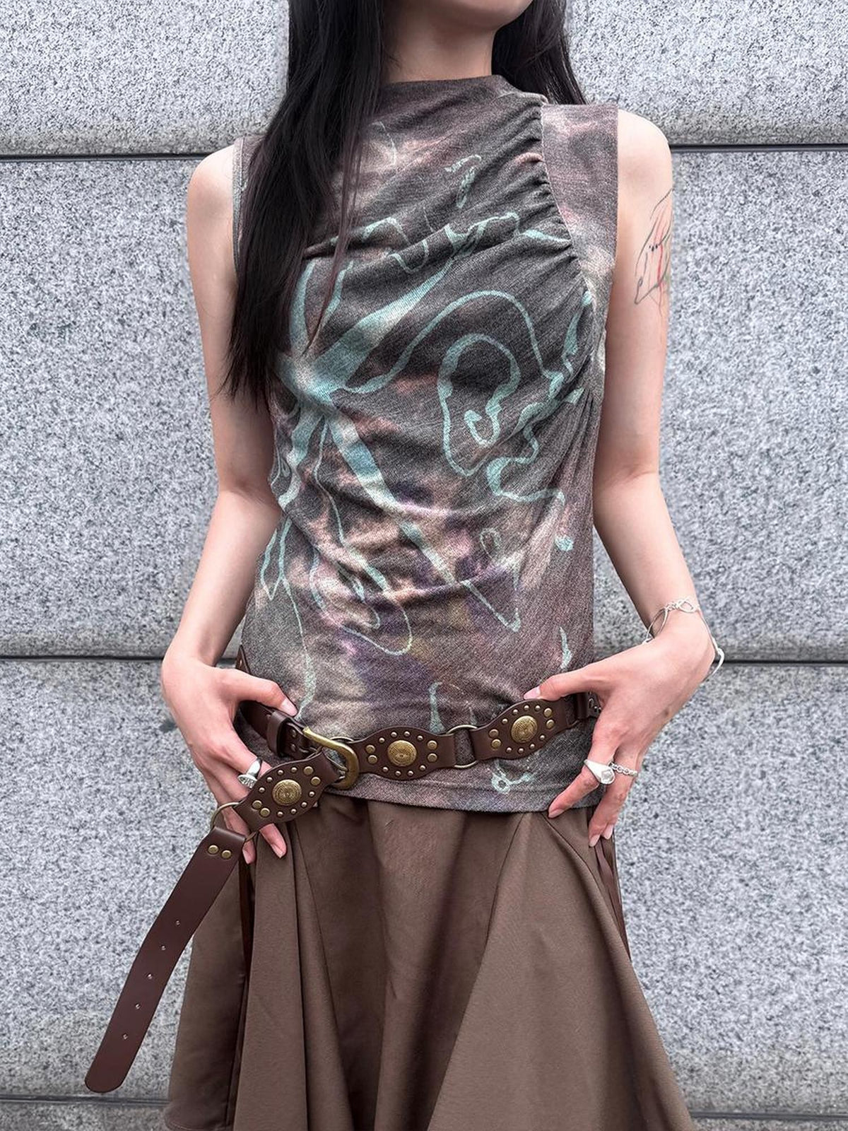 HEMOGLOBIN Vintage Tie Dye Print Slim Fit Women&