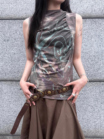 HEMOGLOBIN Vintage Tie Dye Print Slim Fit Women&
