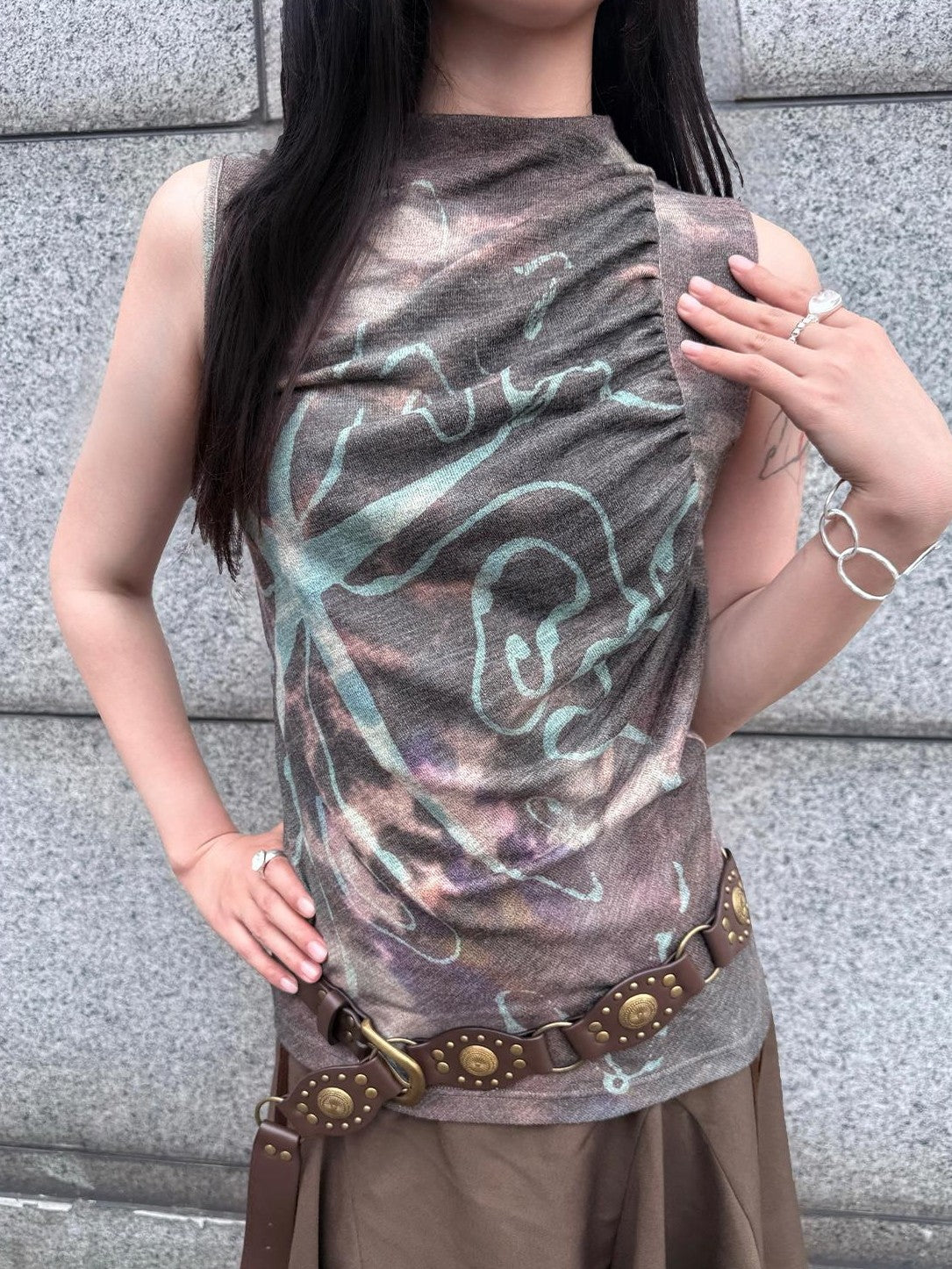 HEMOGLOBIN Vintage Tie Dye Print Slim Fit Women&
