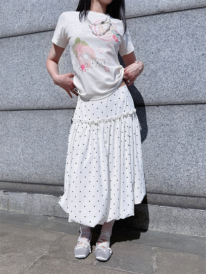 HEMOGLOBIN_White_Polka_Dot_Print_Crew_Neck_Loose_Fit_Cotton_Women&