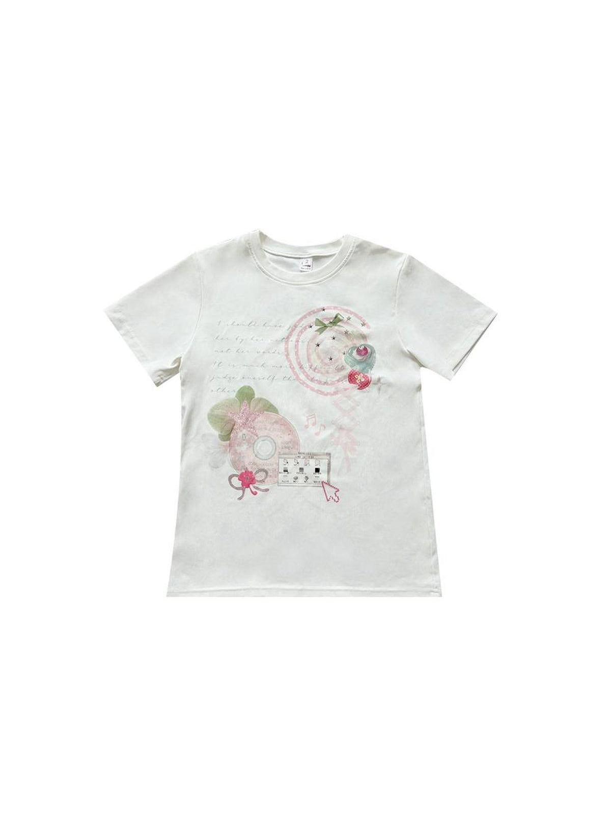 HEMOGLOBIN White Polka Dot Print Crew Neck Loose Fit Cotton Women&