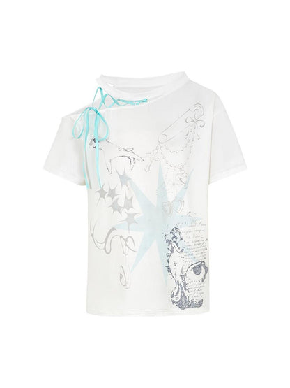 HEMOGLOBIN White Print Loose Lace-up Women&