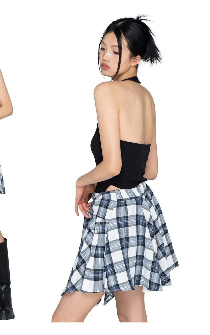 Halter Jumpsuit &amp; Plaid Skirt Set