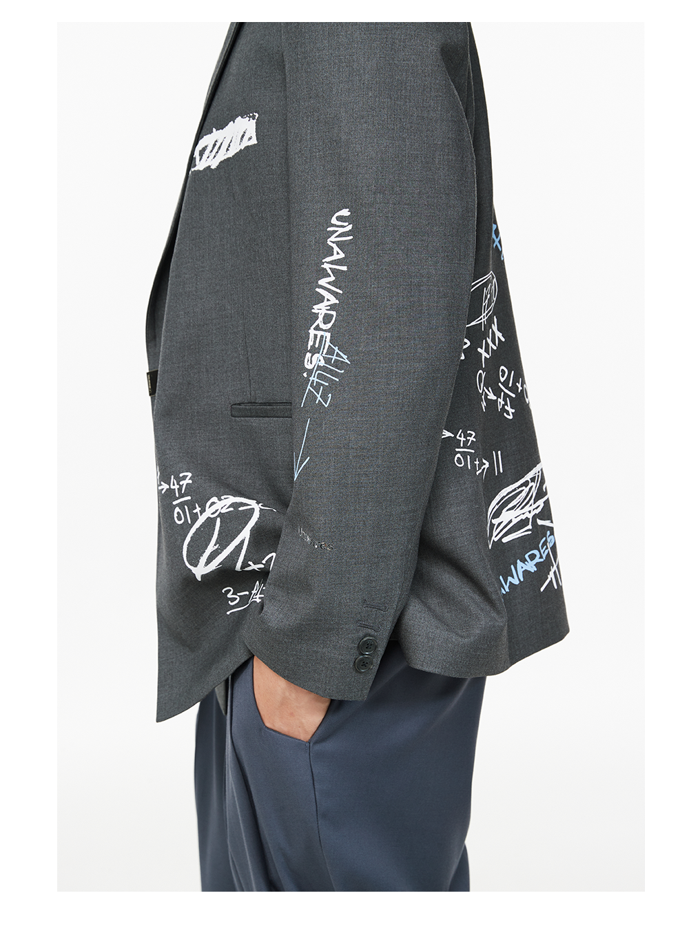 Hand-Drawn Doodle Print Double-Breasted Casual Blazer