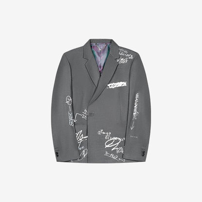 Hand-Drawn Doodle Print Double-Breasted Casual Blazer