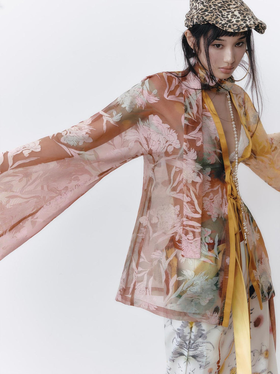 OfAkiva Hand-Painted Floral Print Boho Kimono Cardigan Cover-Up