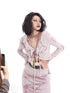 Flowers birds Market Hand-Painted Knitted Faux Mink Cardigan