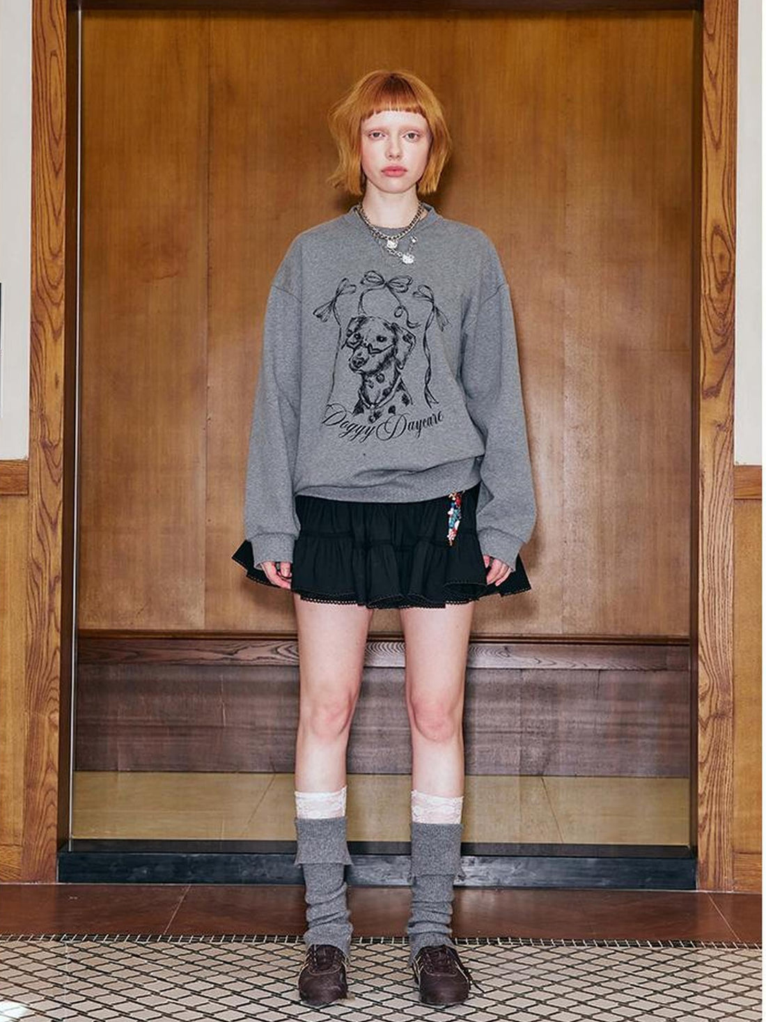 DIDDI MODA Hand Painted Bow Dalmatian Print Slim Fit Cotton Sweatshirt