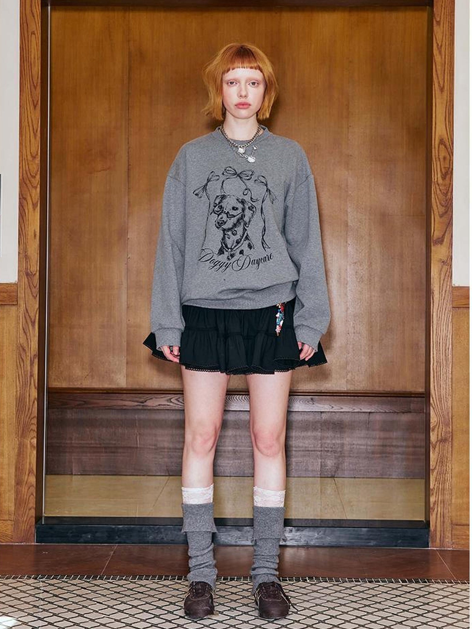 DIDDI MODA Hand Painted Bow Dalmatian Print Slim Fit Cotton Sweatshirt
