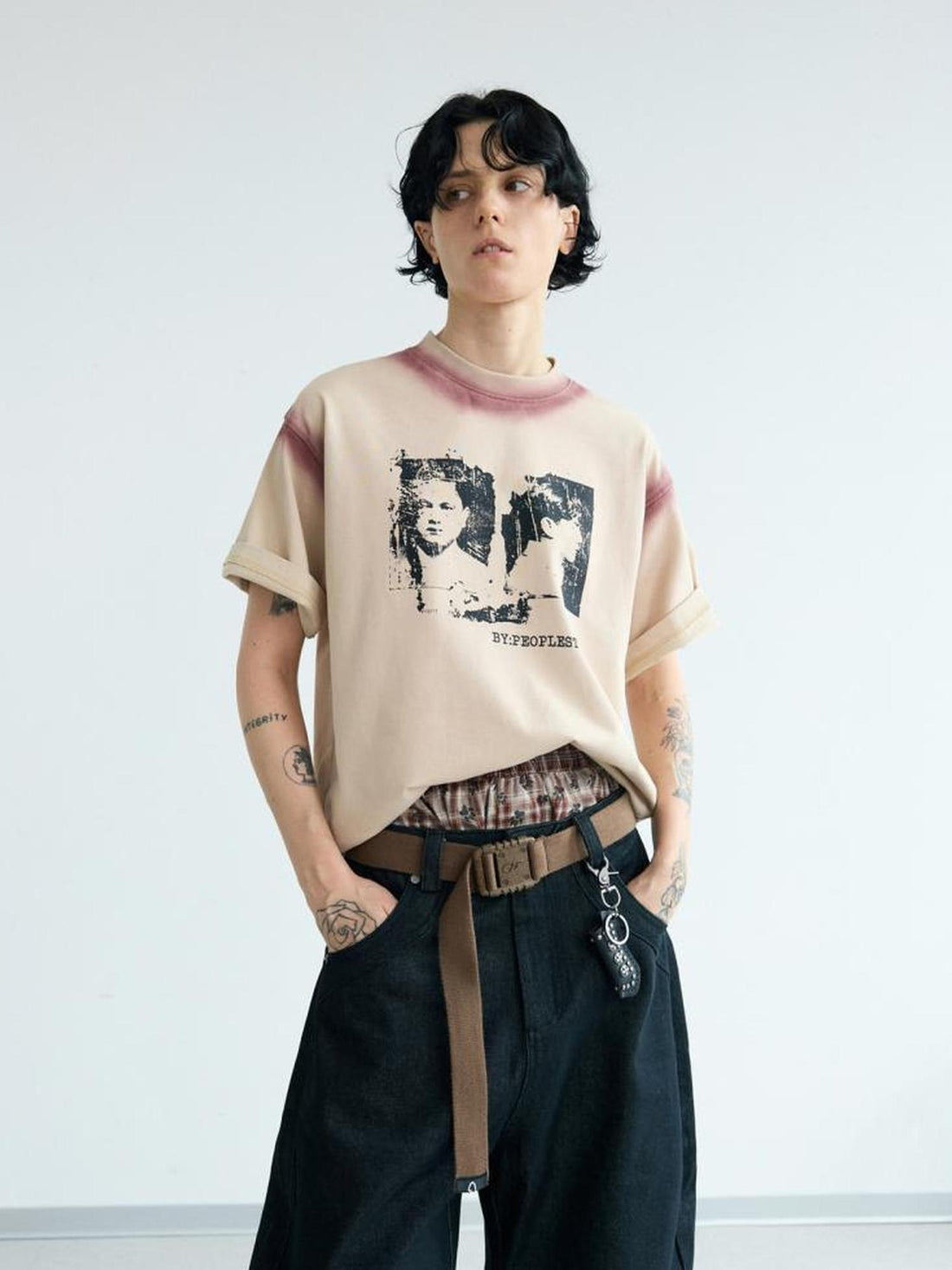 Peoplesense Hand Painted Contrast Patchwork Retro T Shirt