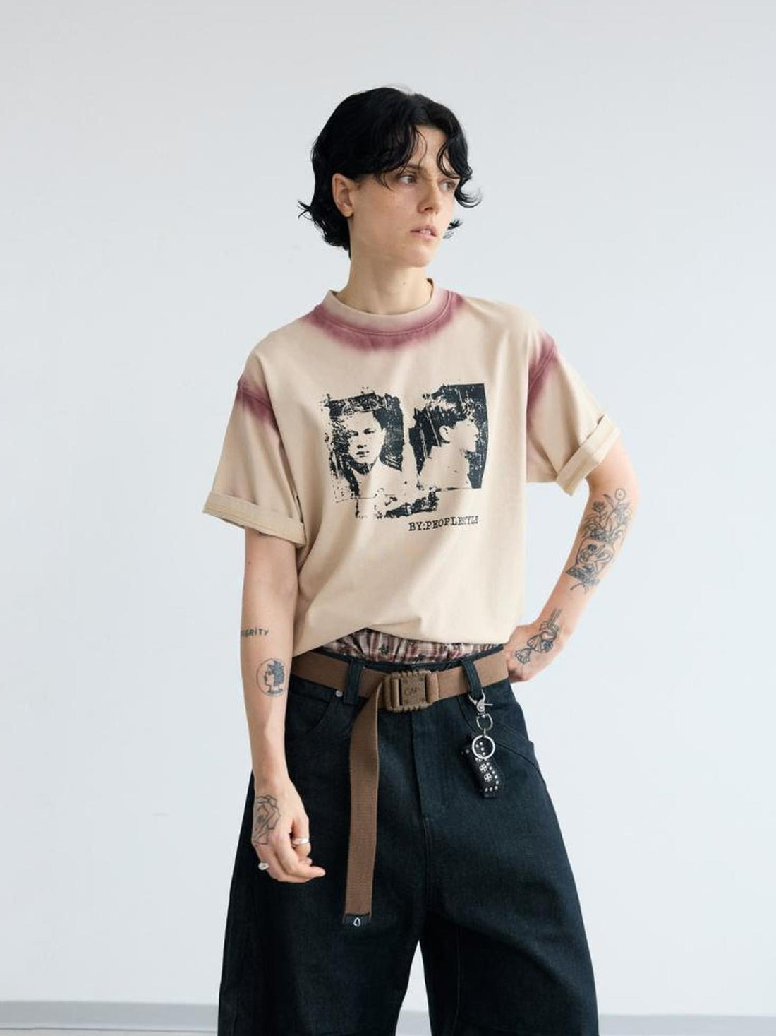 Peoplesense Hand Painted Contrast Patchwork Retro T Shirt