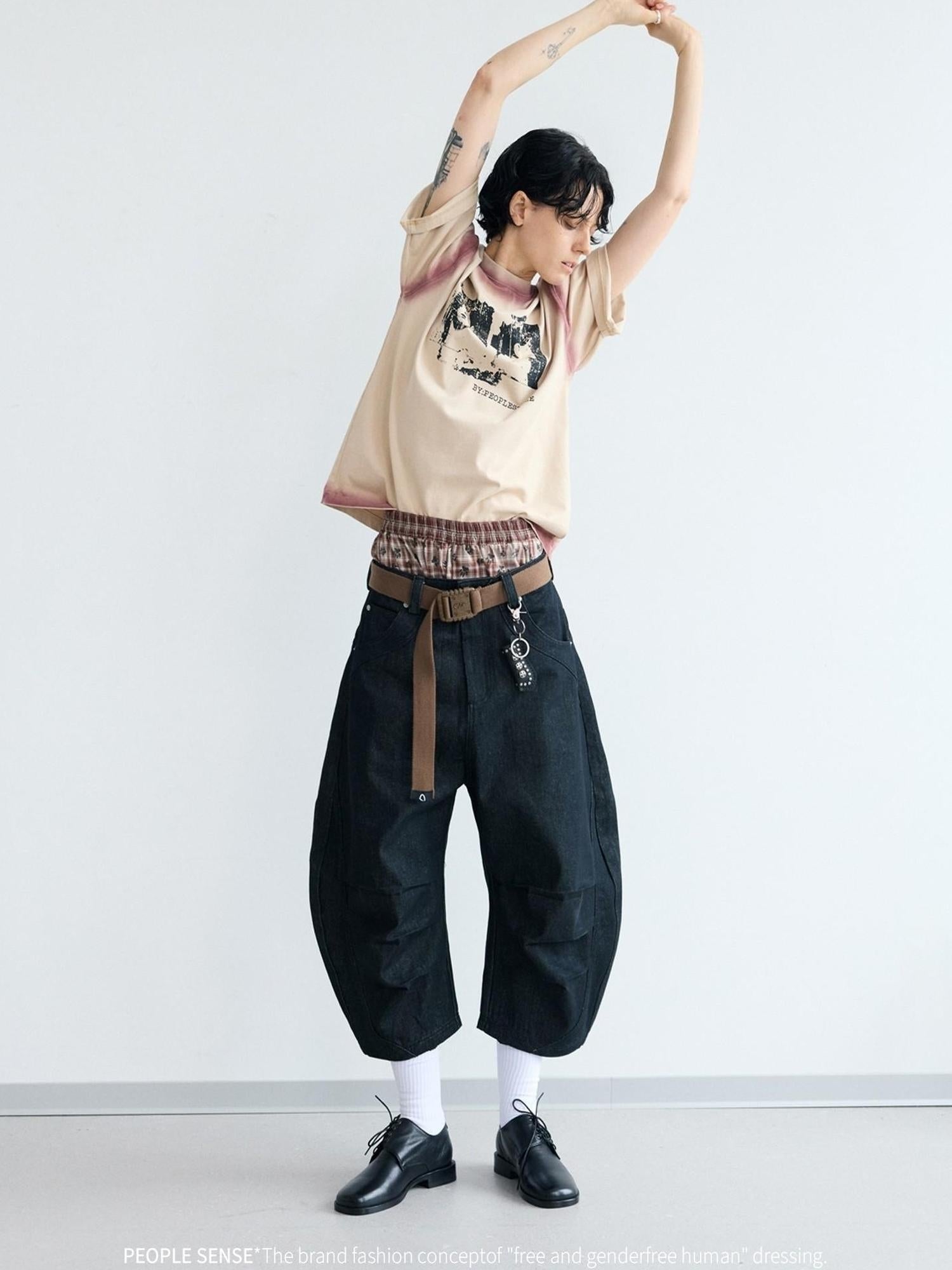 Peoplesense Hand Painted Contrast Patchwork Retro T Shirt