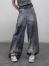Hand Painted Digital Print Lace Loose Denim Wide Leg Pants