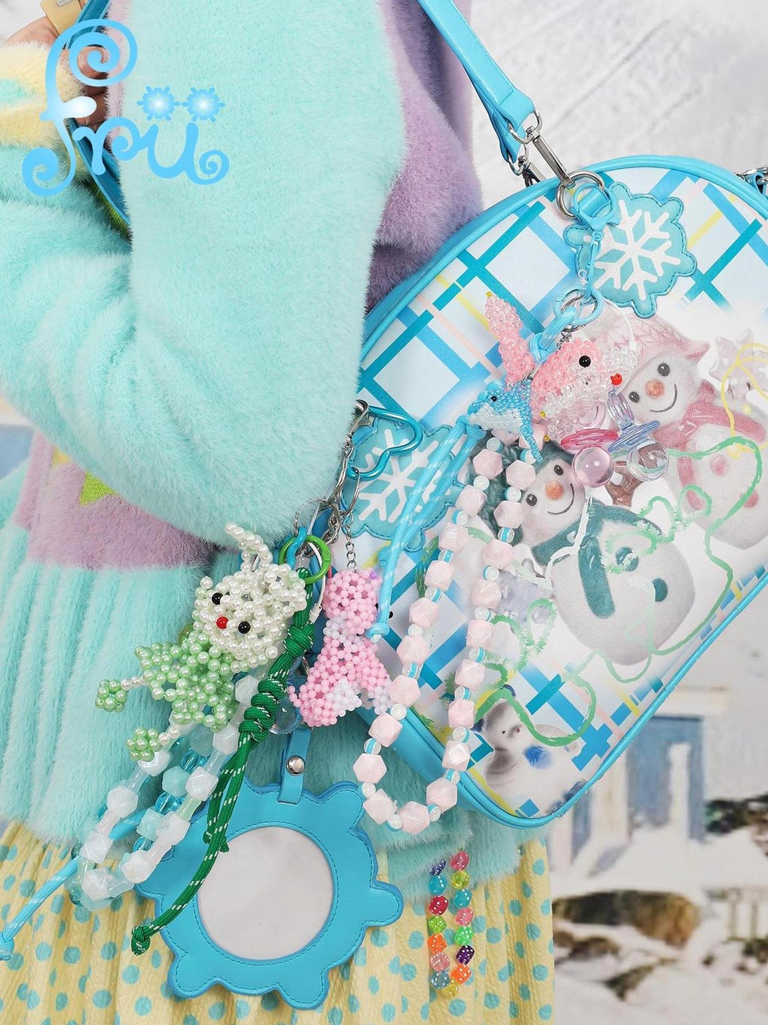 Frufru Gulu Handwoven Beaded Bunny Bag Charm Cute Cartoon Rabbit Keychain
