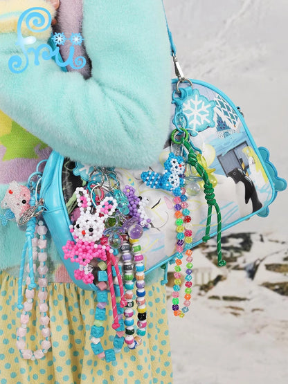 Handwoven Beaded Bunny Bag Charm Cute Cartoon Rabbit Keychain