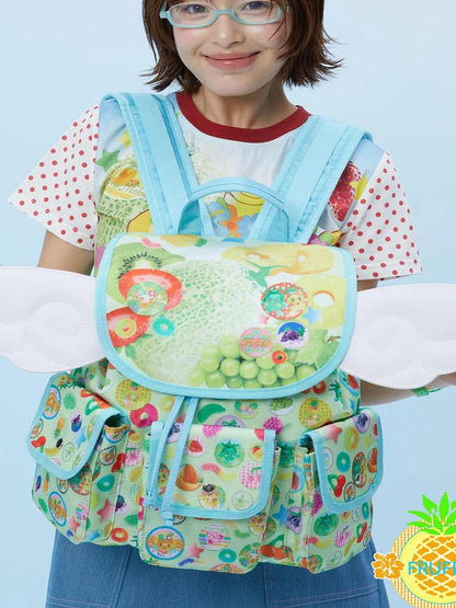 Hawaii Dream Fruit Print Backpack With Detachable Wings