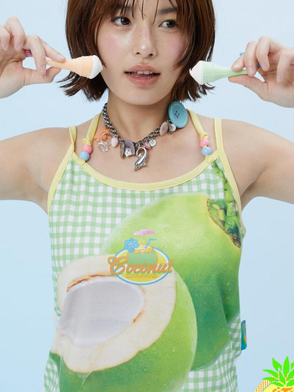 Frufru Gulu Hawaii Dream Japanese Style Fruit Print Cotton Strappy Top