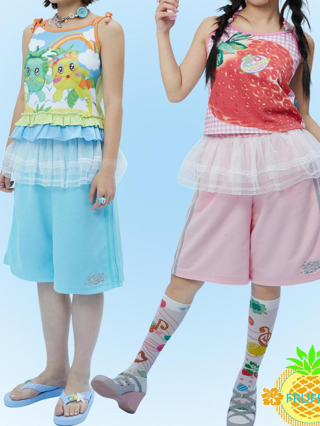 Frufru Gulu Hawaii Dream Lace Trim Cute Sporty Shorts