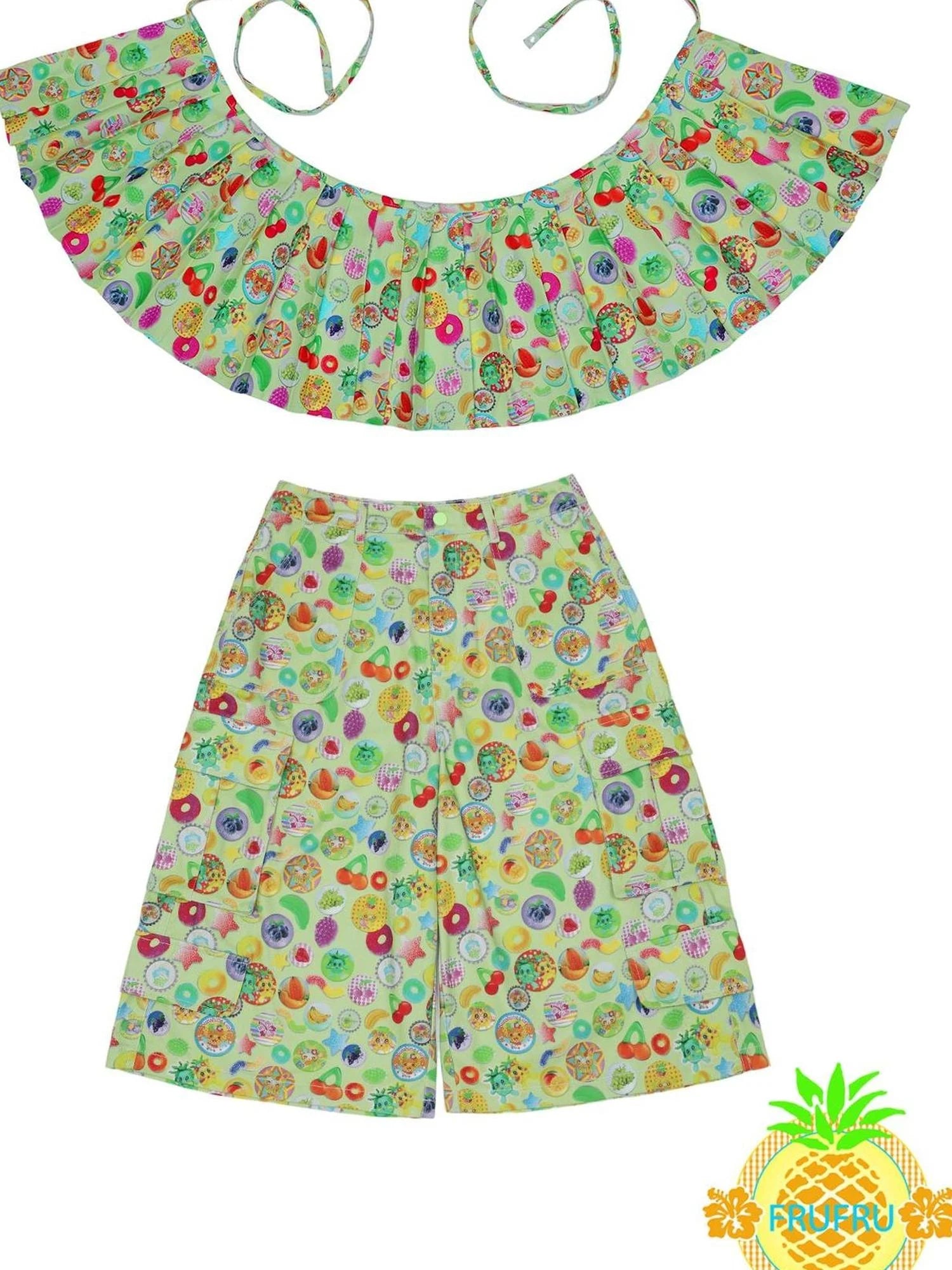 Hawaiian Dream Vintage Pleated Skirt With Lace Up Detail