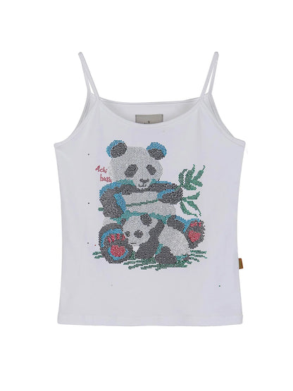 Happy Panda Embroidered Crop Tee V-neck T-shirt Long-Sleeve