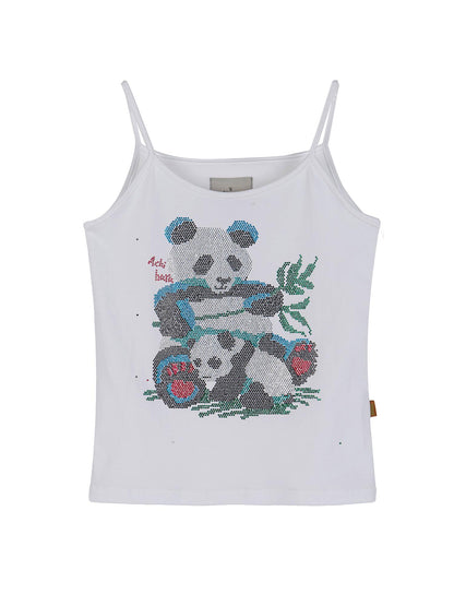 Achihara Happy Panda Embroidered Crop Tee V-neck T-shirt Long-Sleeve