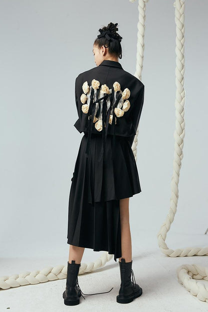 DIDDI MODA Heart Cutout Mandarin Collar Cropped Blazer