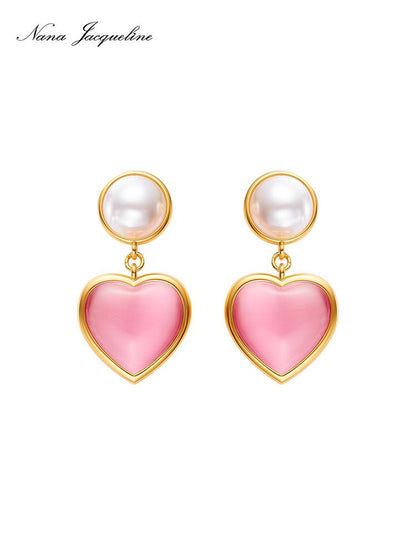 Heart of Paris Cat Eye Stone Pendant Pearl Earrings for Women