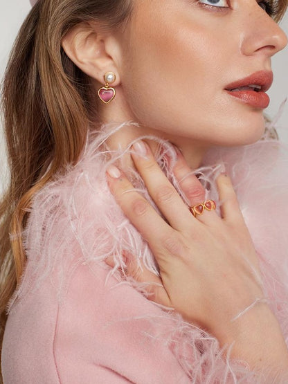 Heart of Paris Cat Eye Stone Pendant Pearl Earrings for Women