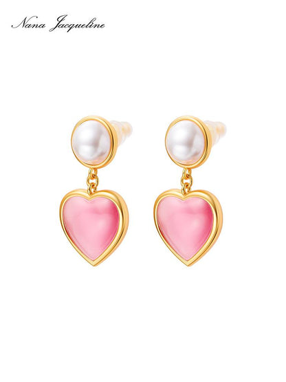Heart of Paris Cat Eye Stone Pendant Pearl Earrings for Women