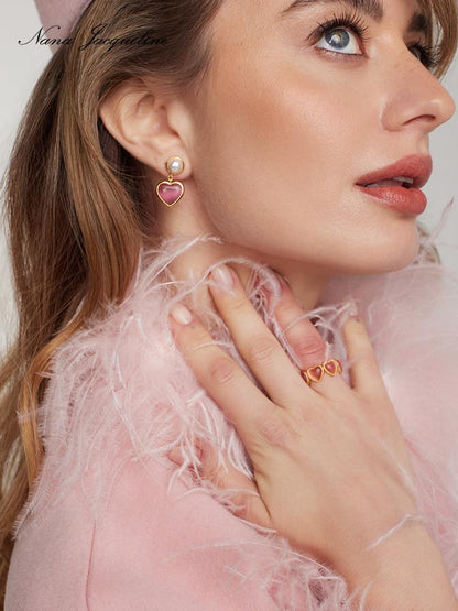 Heart of Paris Cat Eye Stone Pendant Pearl Earrings for Women