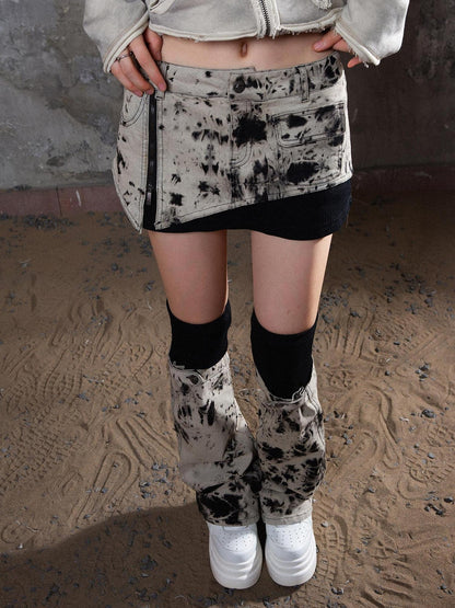 ARIADNAw Heavyweight Tie Dye Low Rise Denim Mini Skirt