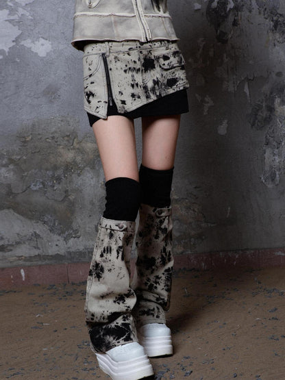 ARIADNAw Heavyweight Tie Dye Low Rise Denim Mini Skirt