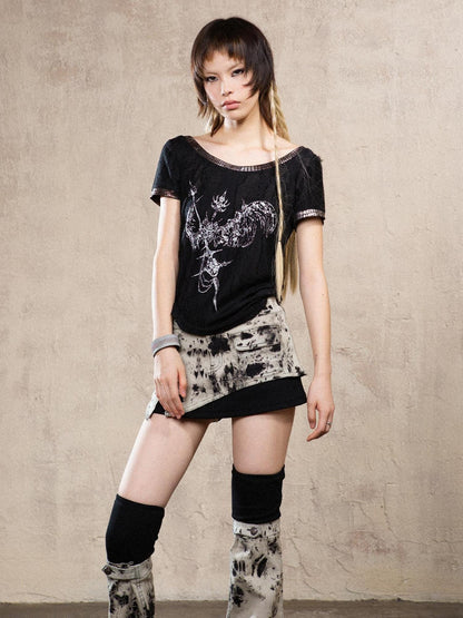 ARIADNAw Heavyweight Tie Dye Low Rise Denim Mini Skirt