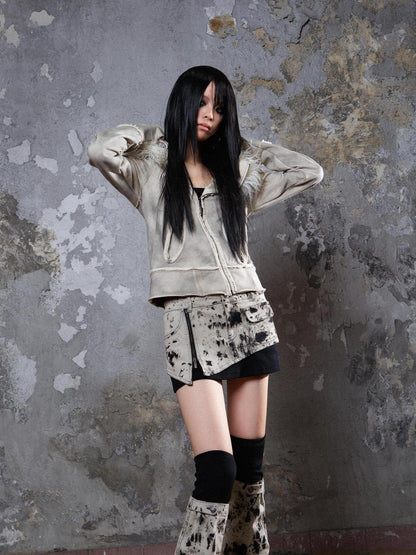 ARIADNAw Heavyweight Tie Dye Low Rise Denim Mini Skirt