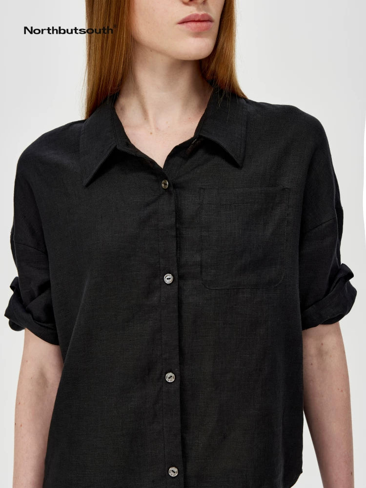 Hemp Short Sleeve Shirt Lightweight Loose Fit Breathable Casual