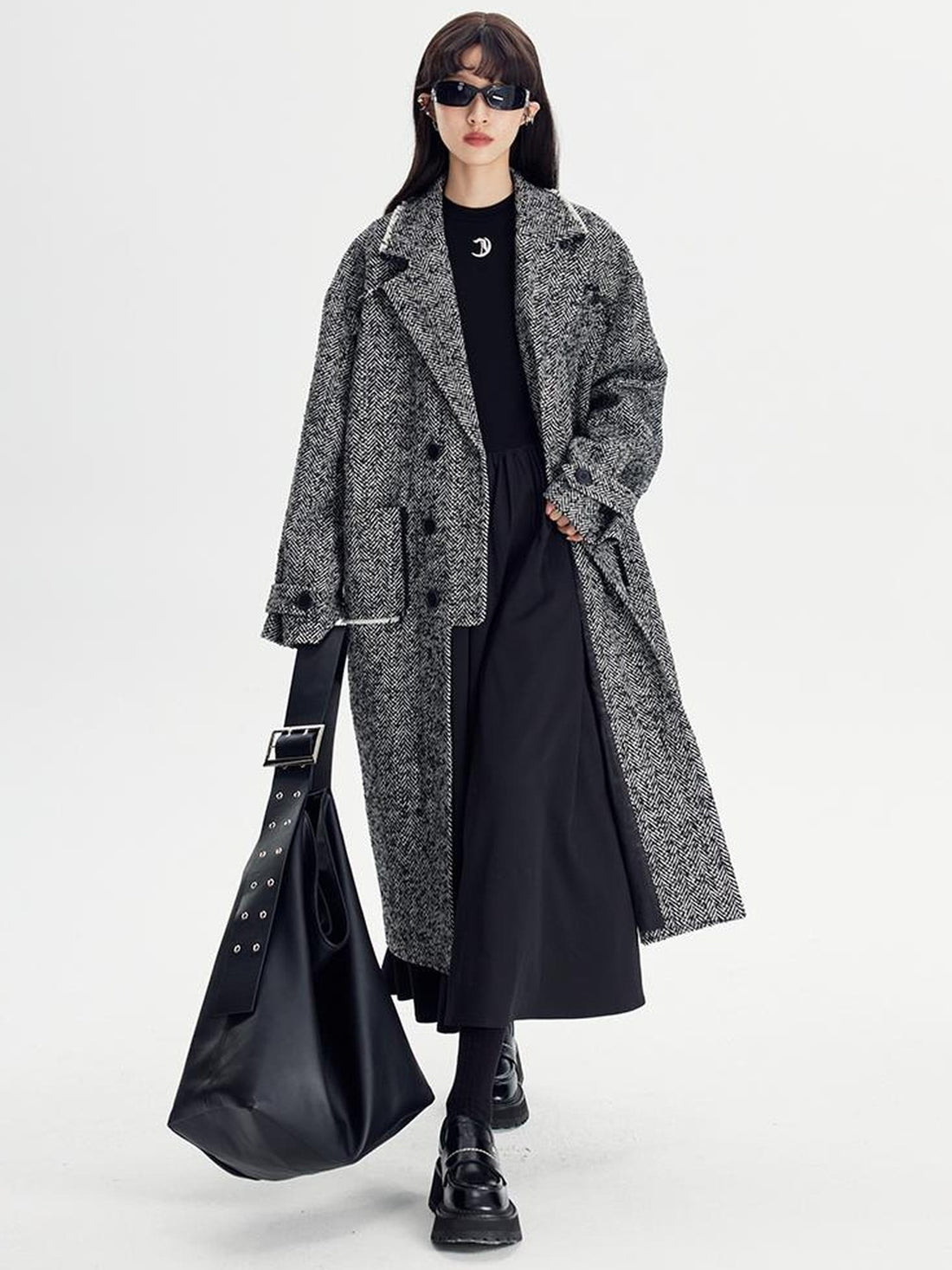 DIDDI MODA Herringbone Lazy Chic Asymmetrical Coat
