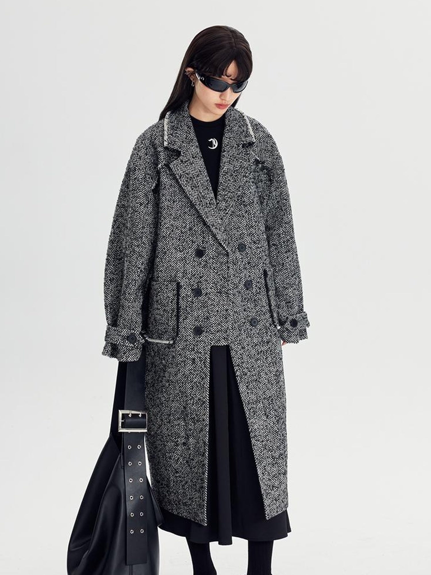 DIDDI MODA Herringbone Lazy Chic Asymmetrical Coat