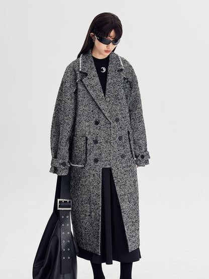 DIDDI MODA Herringbone Lazy Chic Asymmetrical Coat