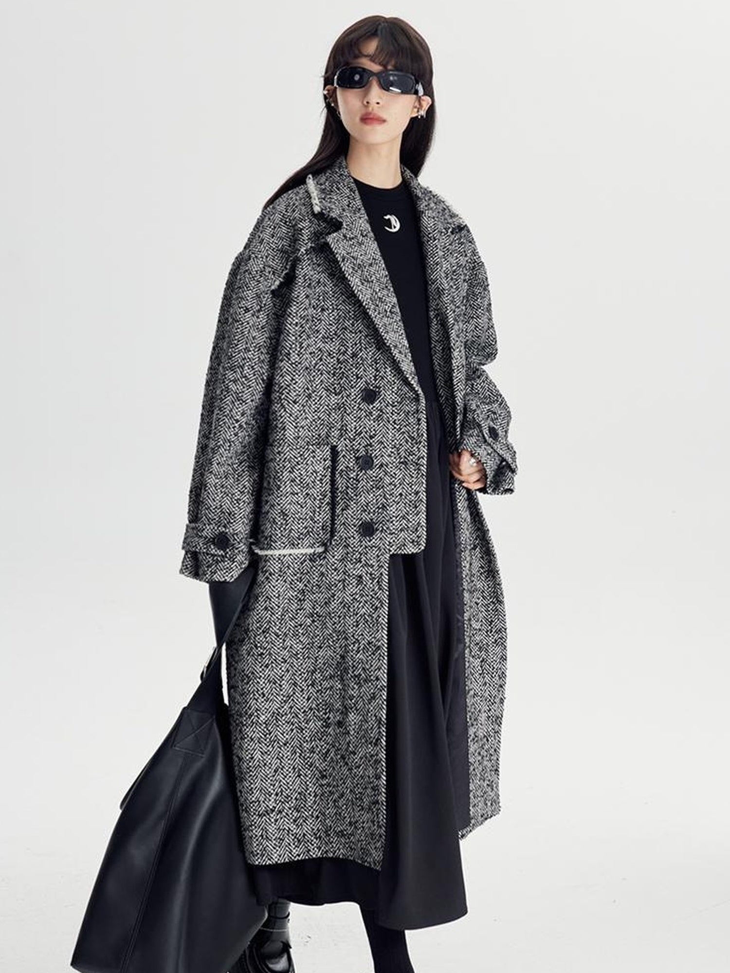 DIDDI MODA Herringbone Lazy Chic Asymmetrical Coat