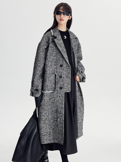 DIDDI MODA Herringbone Lazy Chic Asymmetrical Coat