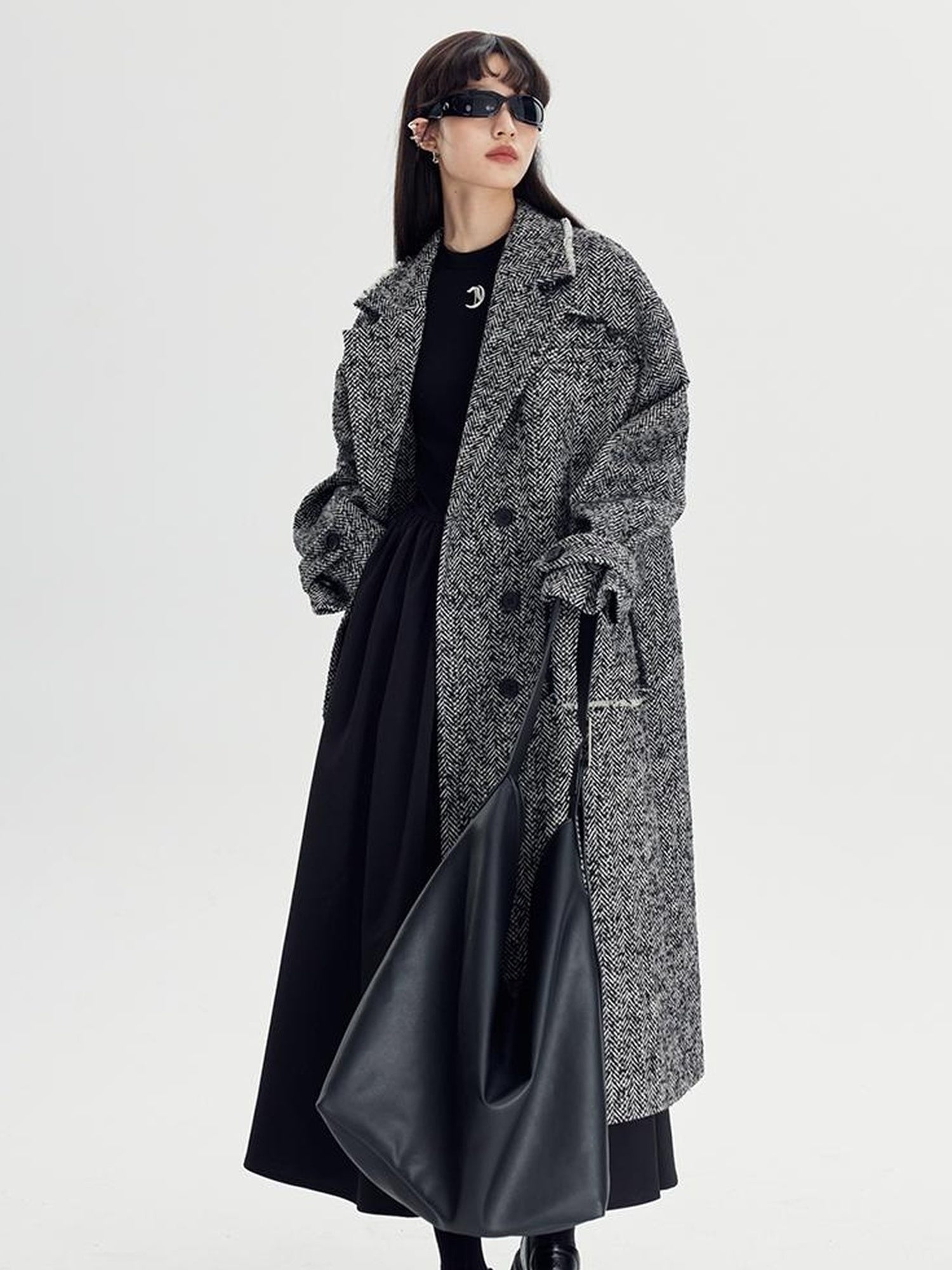 DIDDI MODA Herringbone Lazy Chic Asymmetrical Coat