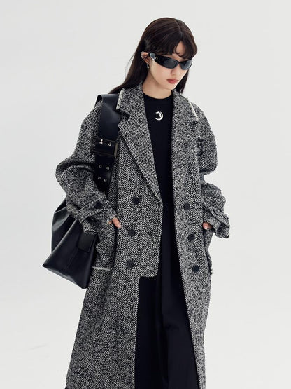 DIDDI MODA Herringbone Lazy Chic Asymmetrical Coat