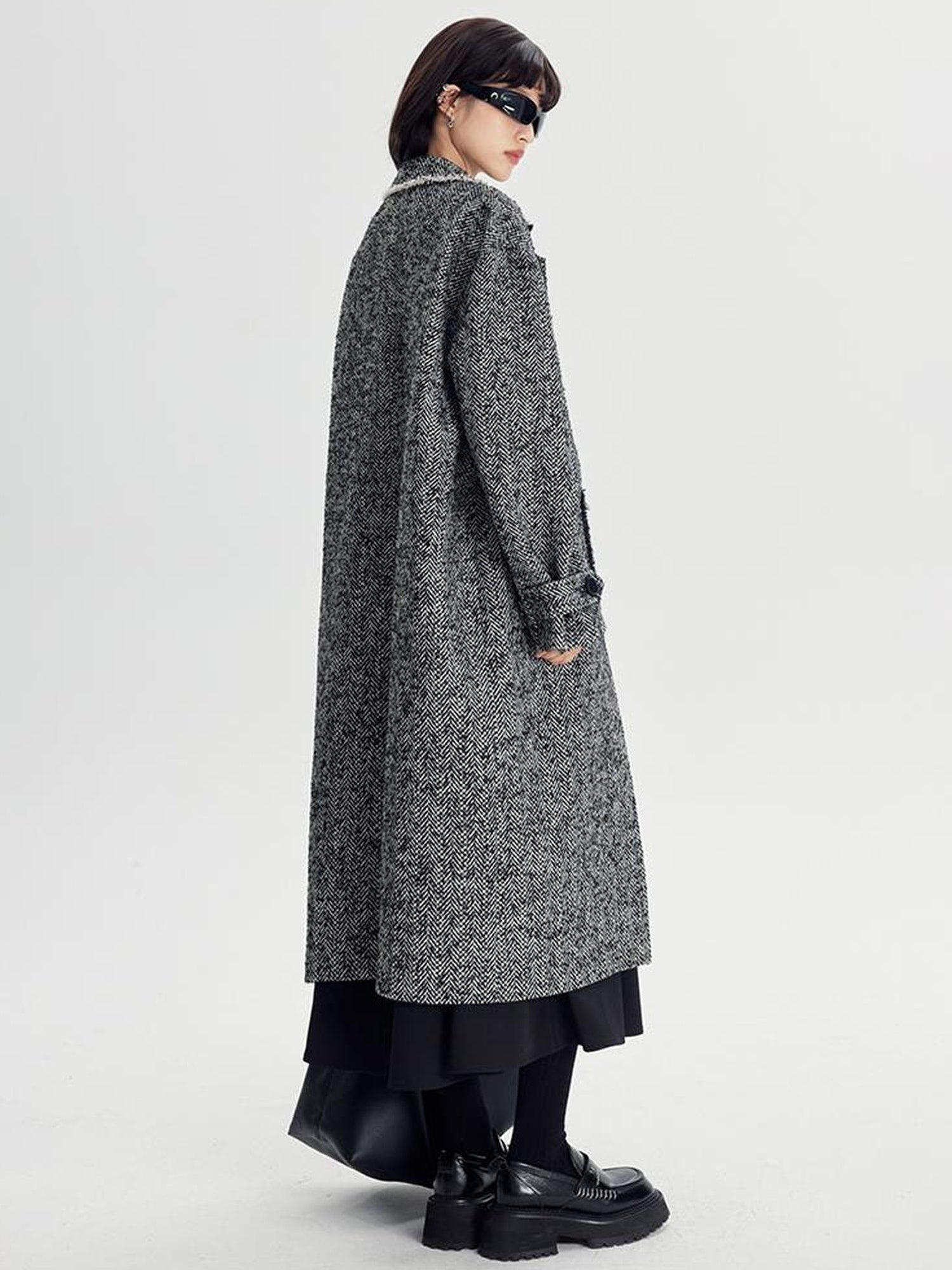 DIDDI MODA Herringbone Lazy Chic Asymmetrical Coat