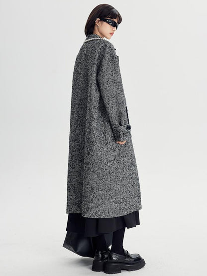 DIDDI MODA Herringbone Lazy Chic Asymmetrical Coat