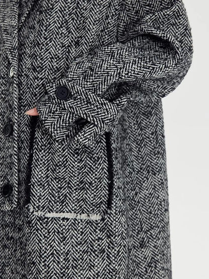 Herringbone Lazy Chic Asymmetrical Coat